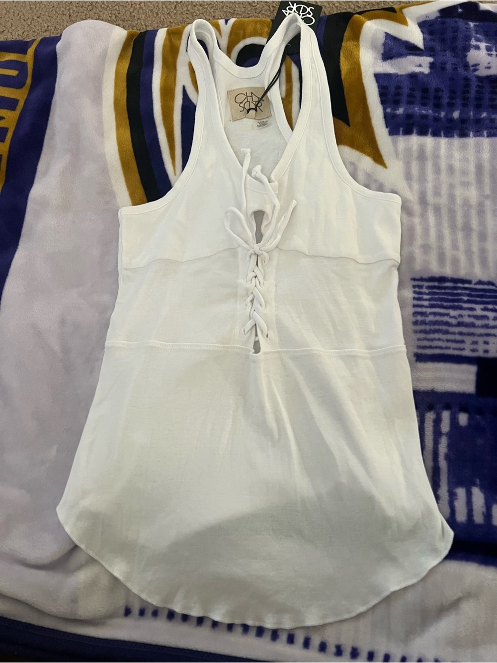 Chaser White Cotton Lace-Up Racerback Tank Size M